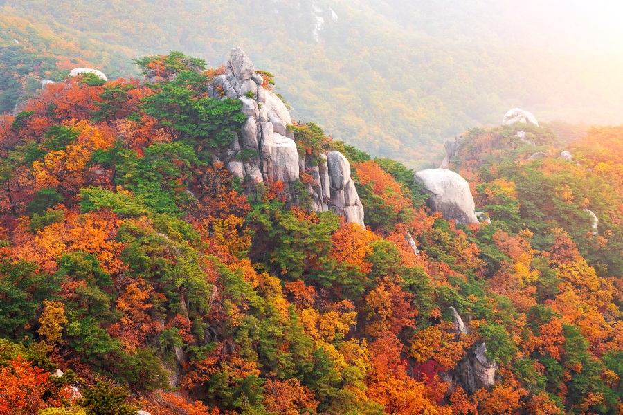 Bukhansan mountains in autumn,Seoul in South Korea.